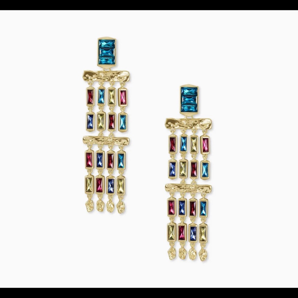 Kendra Scott Gold Statement Earrings in Multi Crystal New never worn